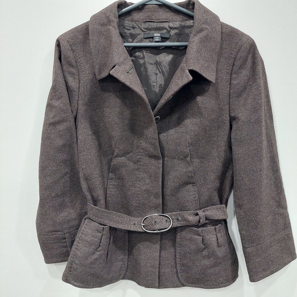 BOSS Women's US 2/XS Brown Belted Wools-blend Blazer Jacket /Short Coat